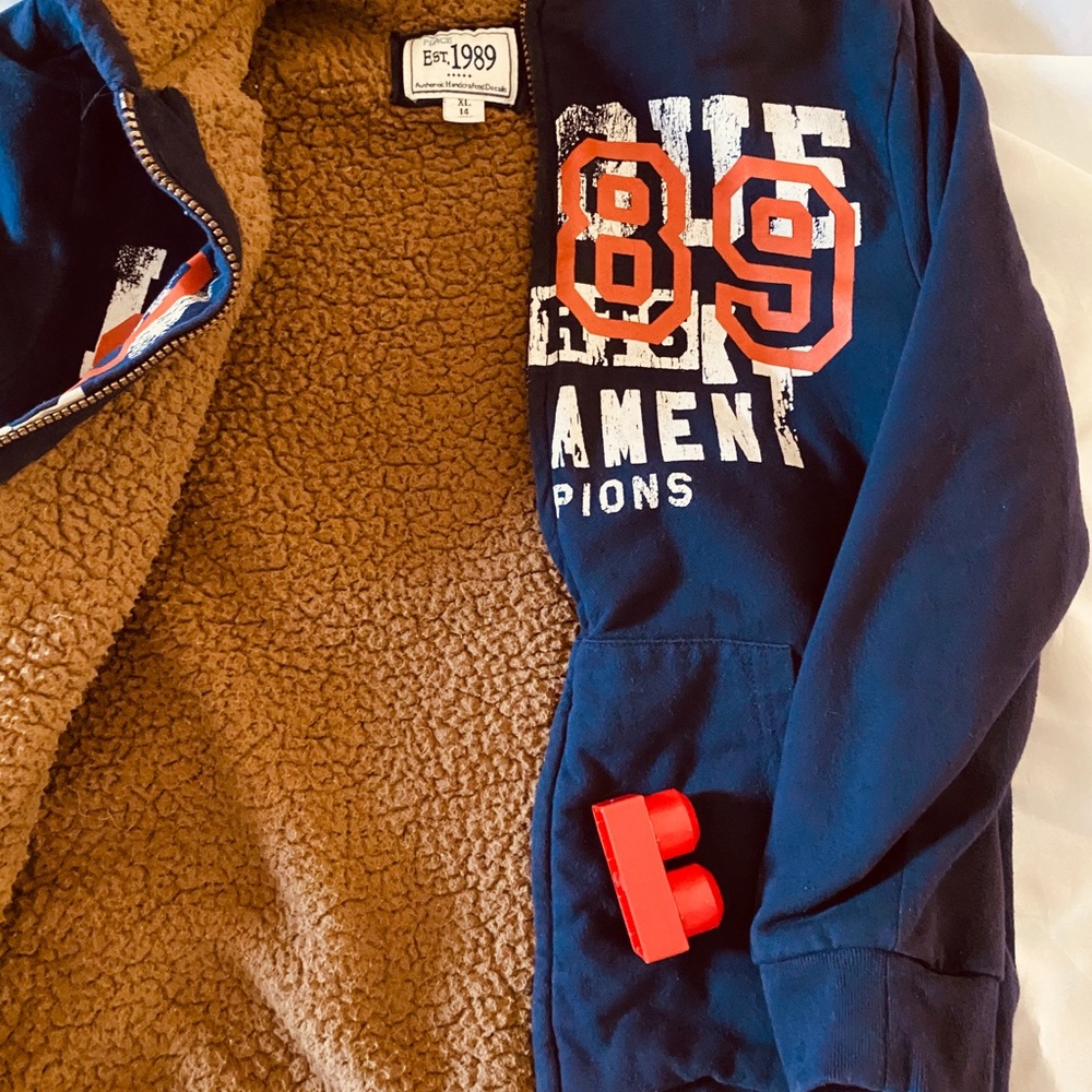 Boys Navy Fuzzy Lined Jacket, Navy with Orange